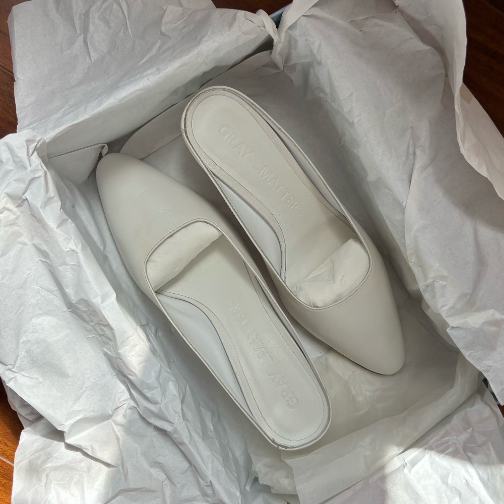 Gray Matters Annastar Mules - White - Includes Box, Dust Bag, & Heel Caps - Picture 10 of 10